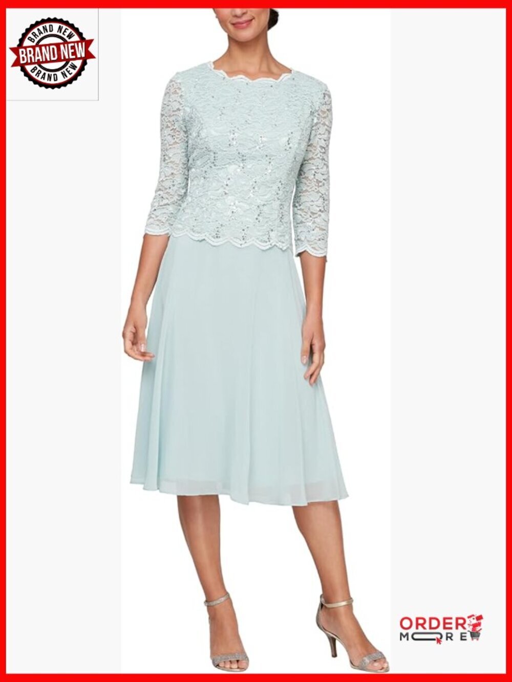 Tea Length Embroidered Bodice Mother of the Bride Gown, Wedding Guest Dress